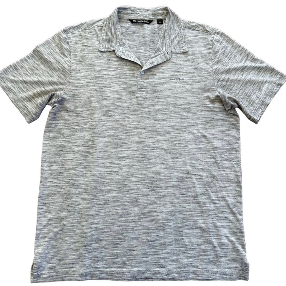 Travis Mathew Polo Shirt L Gray Heather Golf Short Sleeve Pima Button Collar